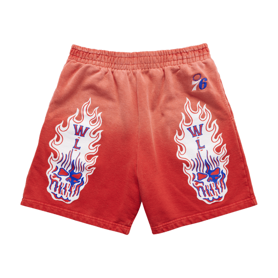 Warren Lotas Philadelphia 76ers Flaming Skull Shorts